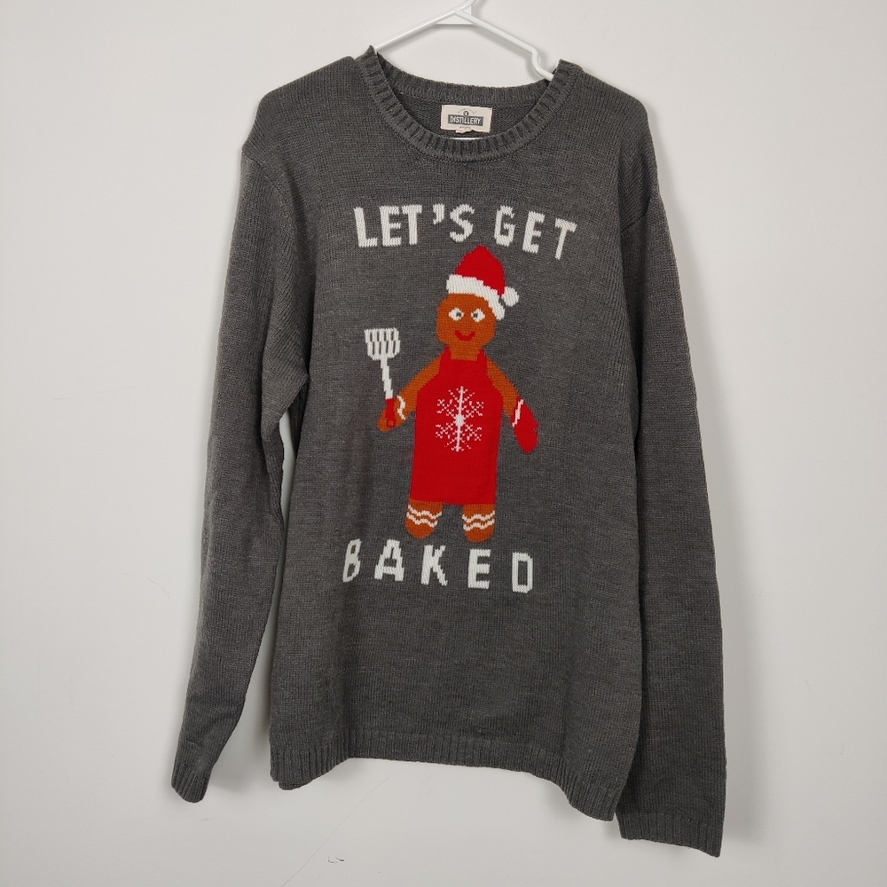 Distillery Apparel "Let's Get Baked" Gingerbread Holiday Sweater Men's XL